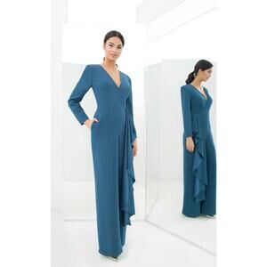 NWT Alexander By Daymar Blue Jumpsuit by Daymor V Neck Long Sleeve 6